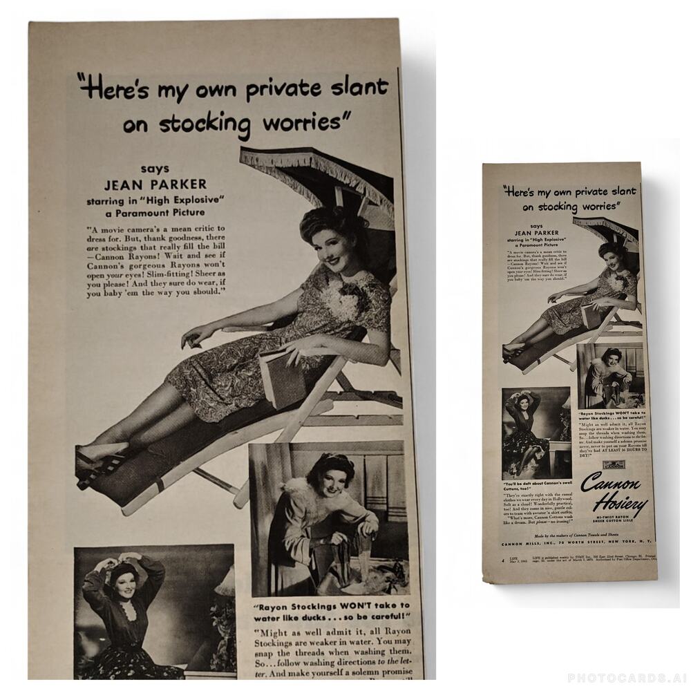 1943 Cannon Hosiery Print Ad Stockings Pretty Lady Lounge 1940s Fashion Ephemera